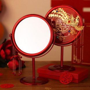 结婚陪嫁化妆镜子一对流苏红色新娘出嫁喜镜女方备婚婚庆用品大