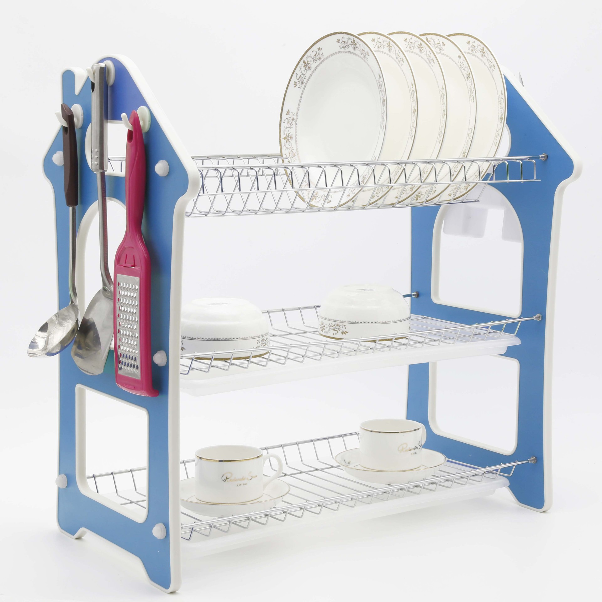 新颖家居厨房用品房型三层沥水置物架厨房碗碟架厨房用具水槽沥
