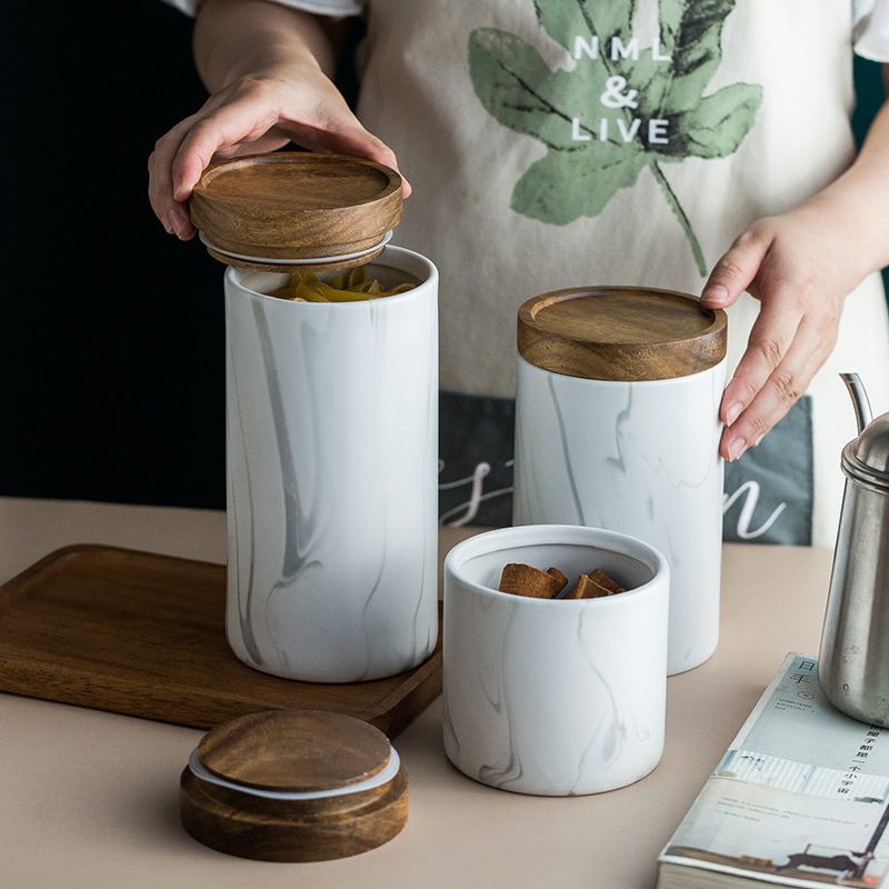 复古大理石纹密封茶叶罐陶瓷北欧储物罐创意厨房杂粮收纳罐