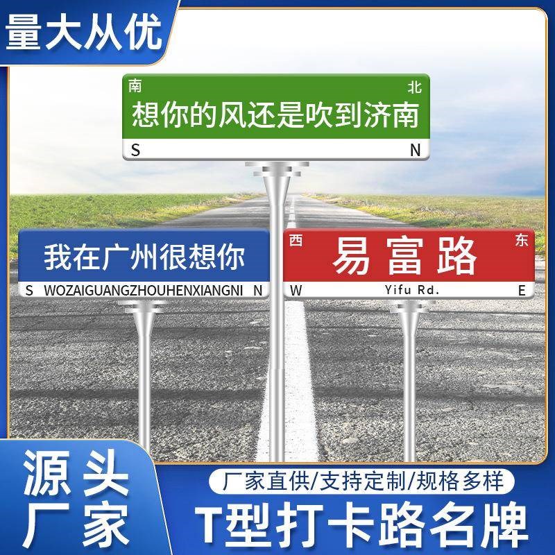 厂家供应网红T型道路指示牌交通标志牌立杆式反光Z网红路名牌