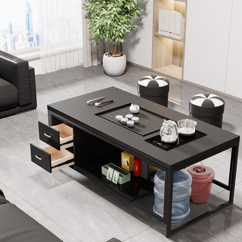 办公室火烧石功夫茶几p带烧水壶泡茶一体全自动茶桌会客接待泡茶