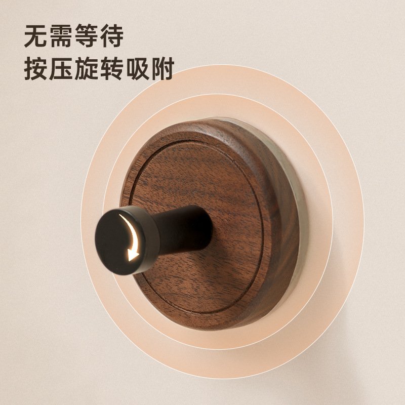 吸盘挂钩免打孔门后挂衣钩卫生间强承重无痕浴室中古风胡桃木粘钩