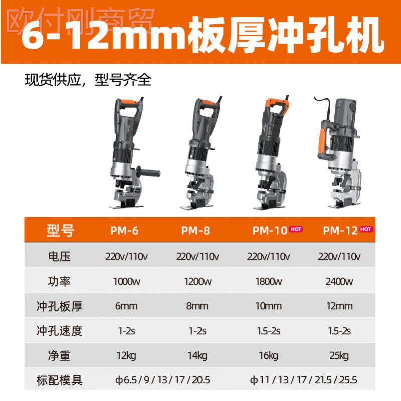 马达京电动液冲孔机式手提小型角铁槽PM-6mm厚钢12孔mm打孔机冲眼
