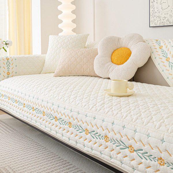 田园水洗棉沙发垫四季通用刺绣防滑坐垫沙发套罩简约现代全棉盖布