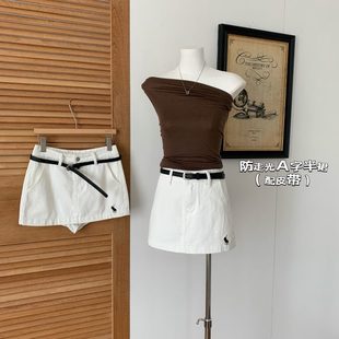 u辣妹女夏白色牛仔半身裙2025自制 高腰显瘦a字短裙iYon防走光新款