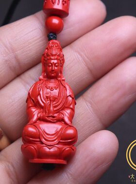 观音客厅本命年玉瓶挂件文玩朱砂摆件红车包砂保真挂件饰品佛吊坠