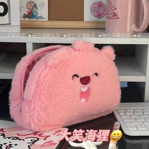 loop狸化妆包高中学生小毛绒文具初y可爱收纳袋海卡通笔袋大容量