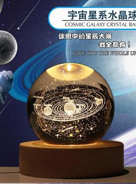 银河系宇宙宇航员创意发光水晶球桌面装饰摆件女孩生日礼物小夜灯