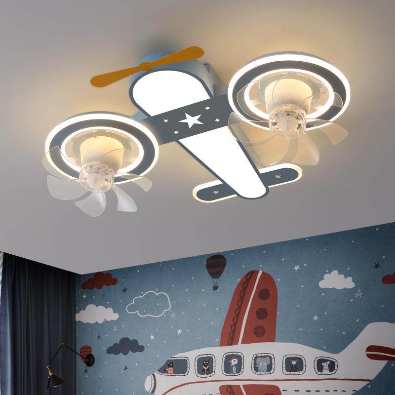儿童房360度摇头飞机风扇灯现代男孩卧室全光谱led护眼风扇吸顶灯