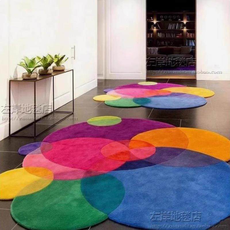 现代轻奢几何创意彩色客厅地毯北欧简约卧室玄关设计师圆形地毯