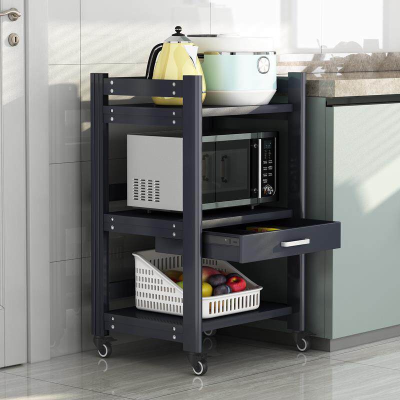 三层厨房置物架落地多层放微波炉烤箱电饭煲家用抽屉式收纳储物柜