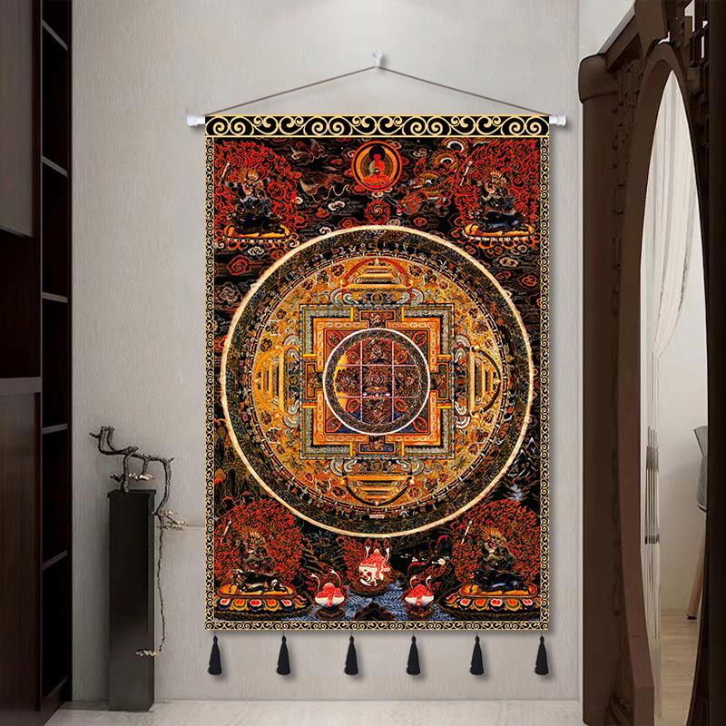 藏式唐卡挂画布艺挂毯装饰画竖版壁画墙布玄关过道挂布背景布定制图片