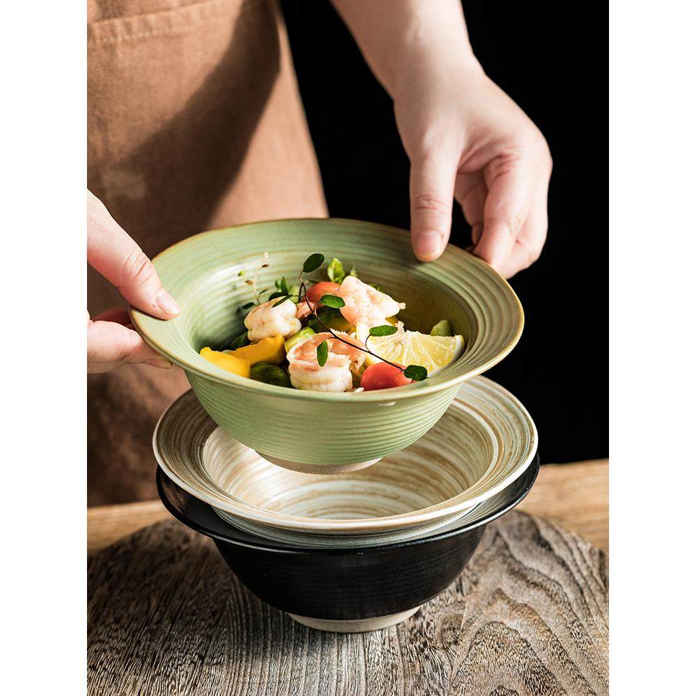 粗陶草帽碗高级感水果沙拉碗创意家用陶瓷碗汤面碗煮饺子汤碗深碗