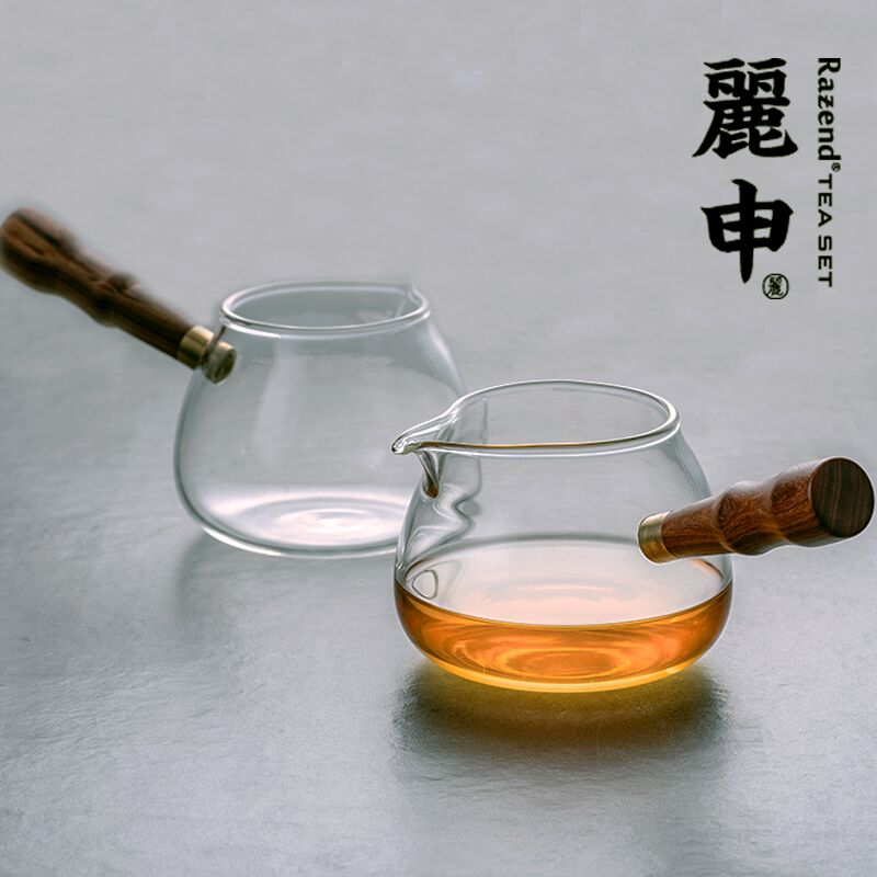 玻璃公道杯红檀木 侧把功夫茶具 分茶公杯茶漏套装茶海 加厚