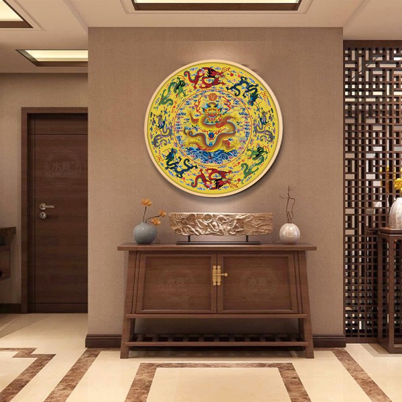 网红九画像遮挡图挂画新中式装饰画电表玄关青龙箱入户圆形招财生图片