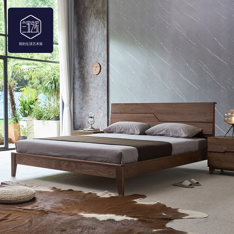纯实木床1.8米黑胡桃木双人床主卧室现代简约婚床1.5m定制2米大床