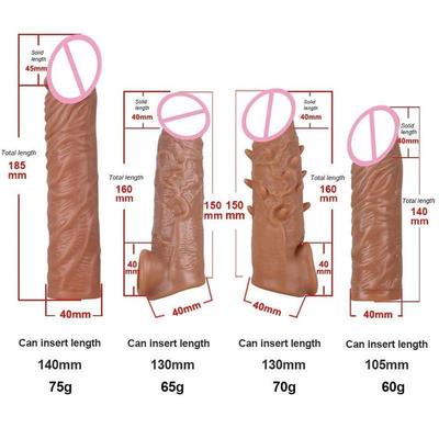 4 Types Realistic Condoms Reusable Penis Sleeve Extender Del