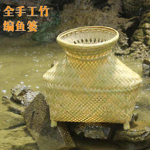 竹编传统手工艺品鱼篓有盖竹篓小鱼篓竹制品装饰品鳝鱼笼大号盖子