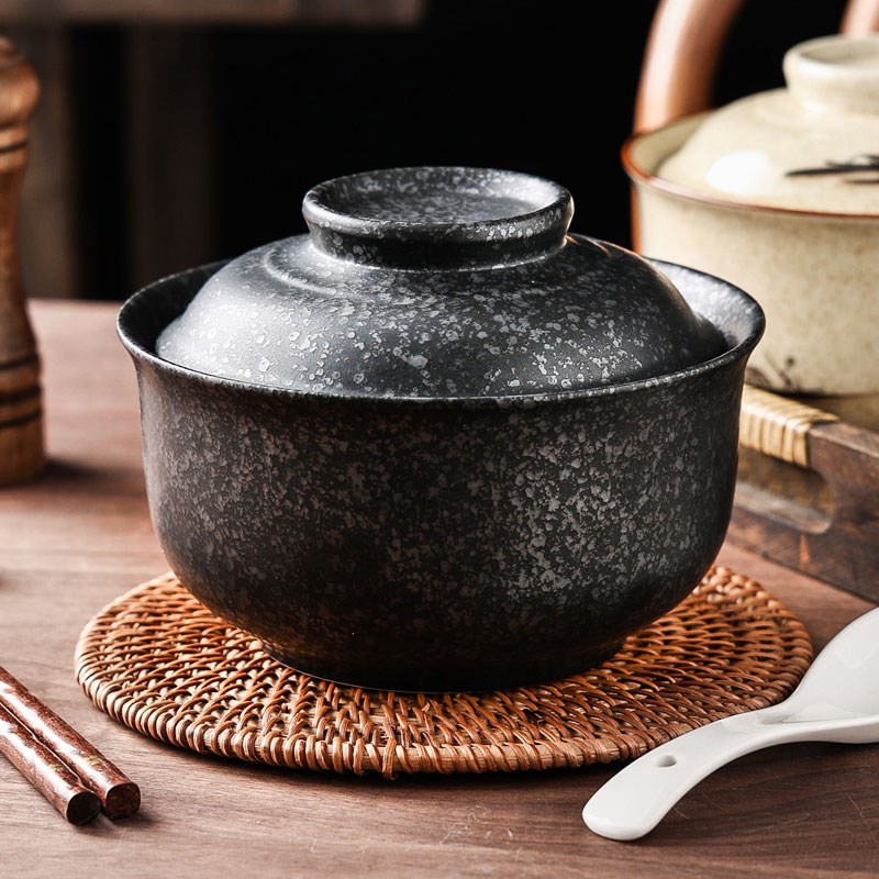 日式复古碗陶瓷泡面碗吃面碗蒸碗盖E碗汤碗瓷碗带盖餐具专用微波