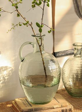 绿色单耳细口透明玻璃花瓶吊钟马醉木20I21新摆件客厅餐桌插花花