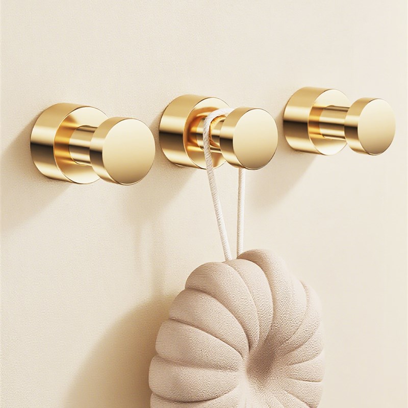 金色挂衣钩浴室免打孔单个全铜y毛巾挂钩卫生间门后挂衣架墙上粘