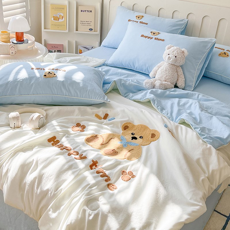 可爱毛巾绣被子夏凉被四s件套夏季单人非全棉纯棉薄款空调被可机