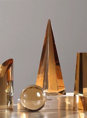 创意水晶圆球锥形多面体摆件办z公室样板房轻奢抽象极简琉璃工艺