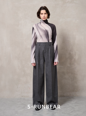 S-RUNBEAR色织暗格直筒长裤