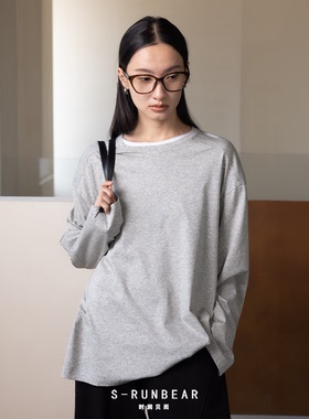 SR时润贝而 长绒棉圆领长袖T恤宽松ROW风佰搭叠穿打底衫