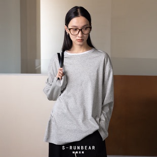 SR时润贝而 长绒棉圆领长袖T恤宽松ROW风佰搭叠穿打底衫