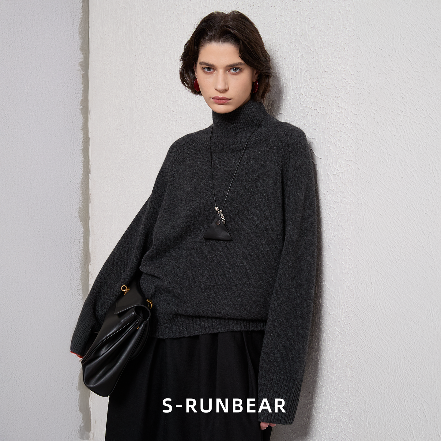 SR时润贝而100美丽诺羊毛高领毛衣宽松直身慵懒风毛针织衫