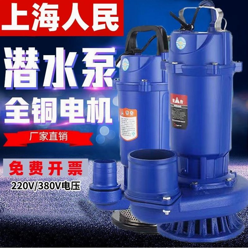 上海人民潜水泵220V单相家用抽B水机3寸4寸农用高扬程灌溉排污水