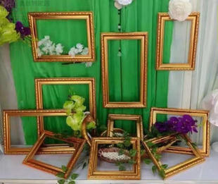 欧式实木相框方形婚庆道具婚礼影楼背景金色框组合A3A4营业执照框