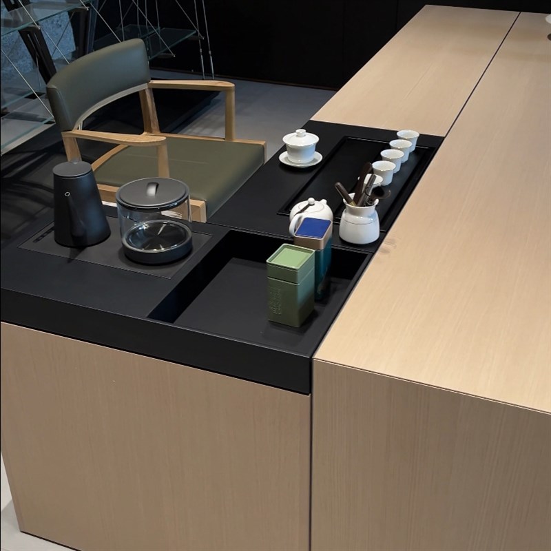 新中式实木茶桌椅组合餐桌泡茶桌一体两用茶室办公白蜡木家用茶台