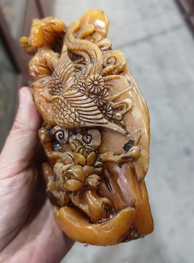 仿古石雕寿山石雕人物图 家居装饰工艺礼品 仿田黄石仙女献桃