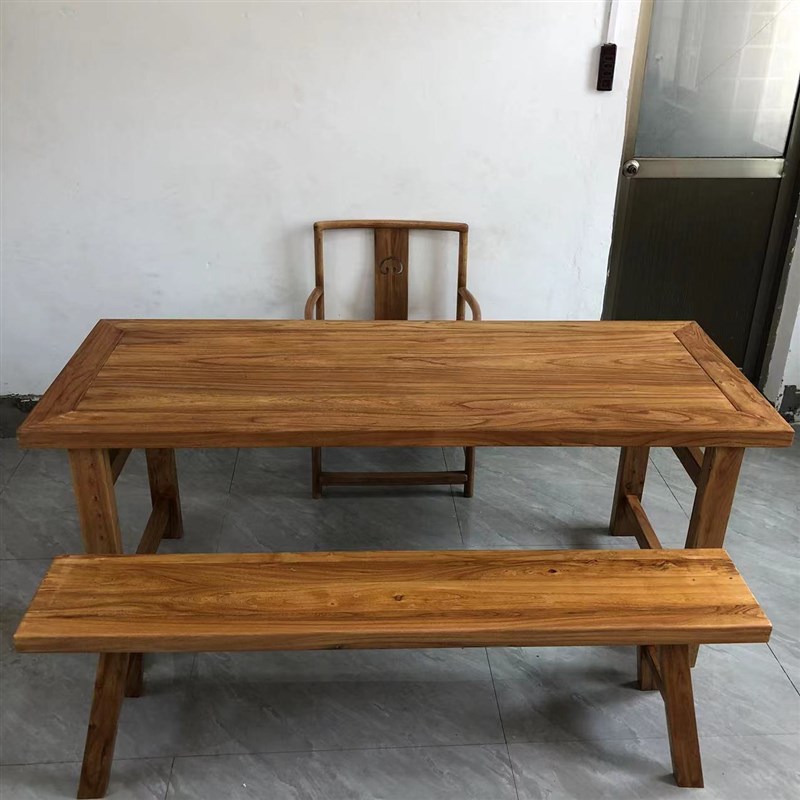 老榆木实木茶桌原木餐桌书桌复古茶台电脑桌中式会议桌阳台桌