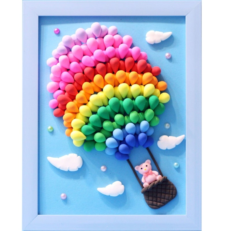 超轻粘土diy画框 手工作品雪花泥珍珠彩泥相框儿童木框黏土框