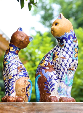 陶瓷动物猫咪阳台屋里 展示柜创意装饰 新房子小物件工艺品