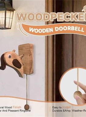 Woodpecker knocker跨境爆款原创木制门铃啄木鸟敲门器复古门铃