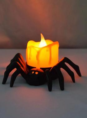 万圣节南瓜灯气氛布置装饰道具LED电子蜡烛灯发光蜘蛛小夜灯