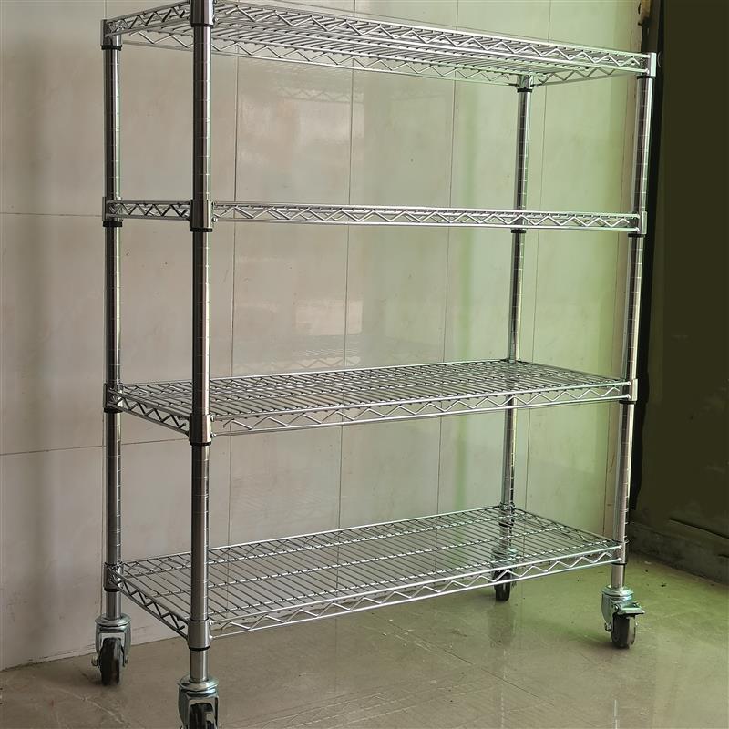 防静电碳钢货架镀铬线网格不锈钢家用带轮可移动仓库置物金属货架