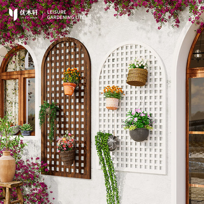 防腐木花架户外庭院墙面装饰院子阳台墙壁悬挂式植U物攀爬网格栅
