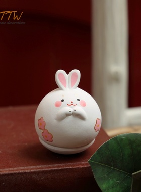 趣味卡通日式可爱兔兔球球u不倒翁陶瓷摆件生肖家居装饰情侣送礼