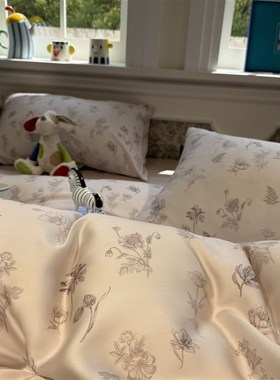 60s兰精天丝凉感丝滑o灰色小碎花夏天四件套1.5m1.8米床单被套裸