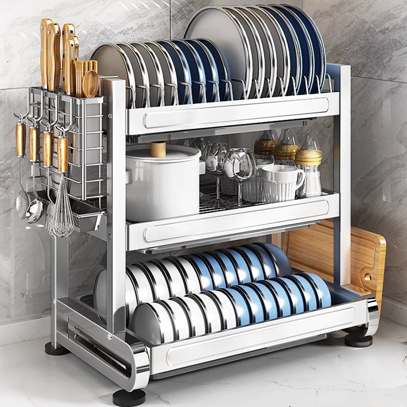 304不锈钢碗碟收纳架厨房置物架多功能多层O家用碗具碗柜沥水架子