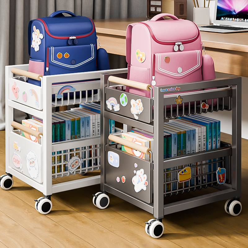 书包置物架带轮可移动家用书桌下小推H车书本放置架神器书架收纳