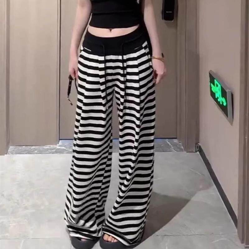 黑白条纹运动裤子女2026夏季新款显瘦松弛裤休闲慵懒风阔脚拖地裤