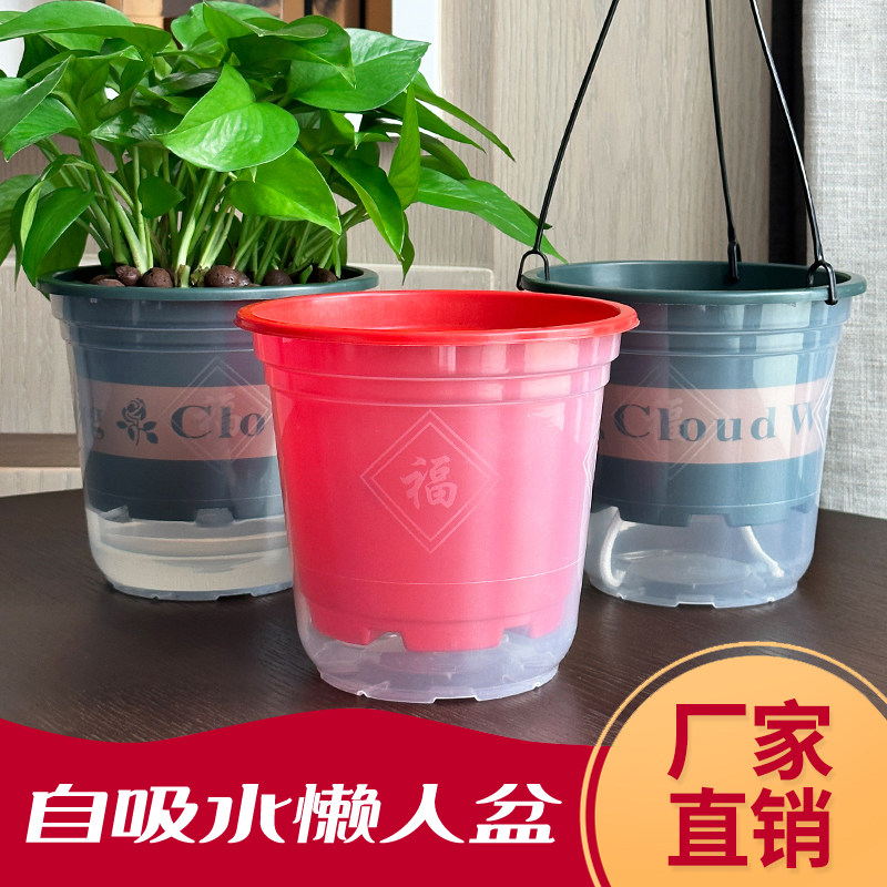懒人花盆自动吸水白色塑料水培吊兰绿萝多肉花盆家用透明和营养土