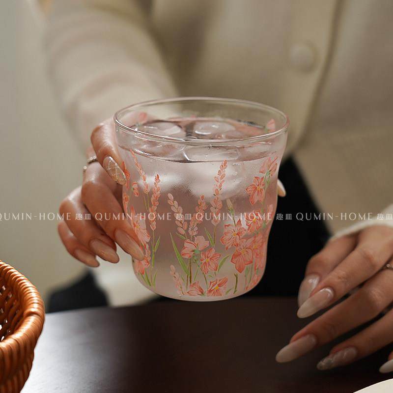 趣皿ins风百合花玻璃杯高级感水杯家用办公室果汁杯咖啡杯子茶杯,餐饮具,玻璃杯,淘宝优惠券,粉丝福利购,淘宝优惠卷