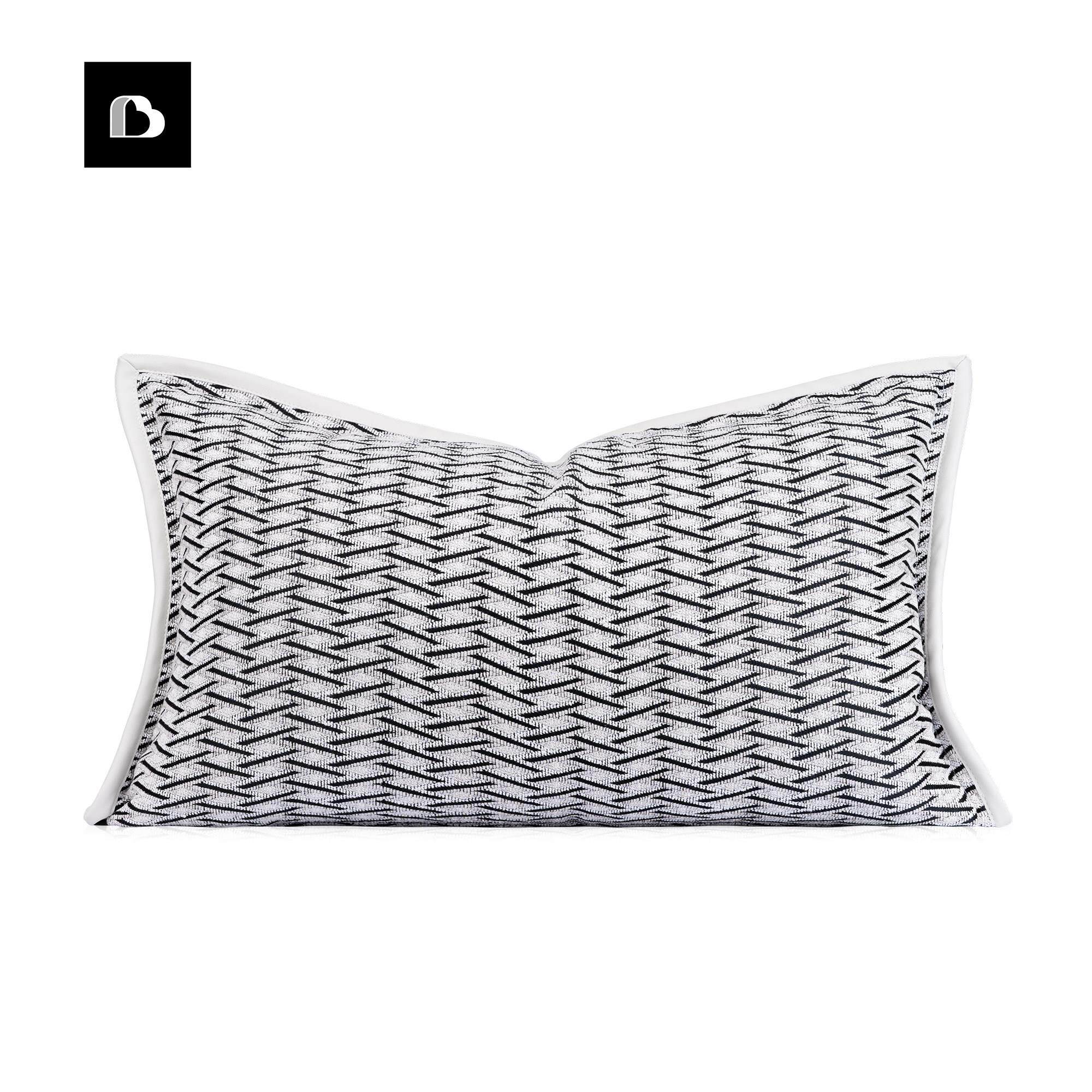 柏洛斯现代轻奢黑白条纹布艺定制抱枕客厅长方形不含芯腰枕靠枕套